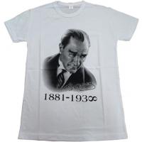 Atatürk Baskılı Tişört Yetişkin Boy S,M,L,XL Kaliteli Penye Beyaz