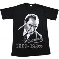 Atatürk Baskılı Tişört Yetişkin Boy S,M,L,XL Kaliteli Penye Siyah