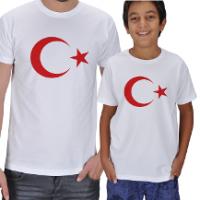 Beyaz Ayyıldız Tişört Çocuk Boy 5-16 Yaş,Kaliteli Penye Kumaş